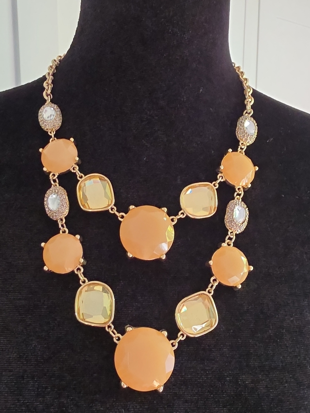 INC International Concepts Orange and Gold Double-Row Statement Necklace